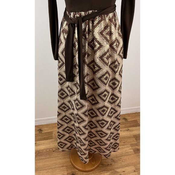 Vintage 70s Cindy Juniors Leboff Mod Maxi Dress Peekaboo Bodice Metallic Skirt - Picture 6 of 11